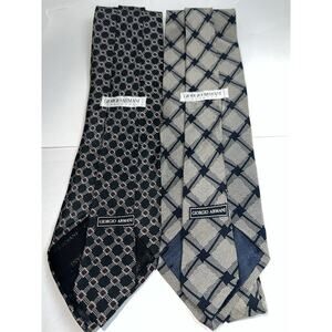 Giorgio Armani Cravatte Silk Ties Lot of 2 Italy Geometric Pattern 57x3.5”